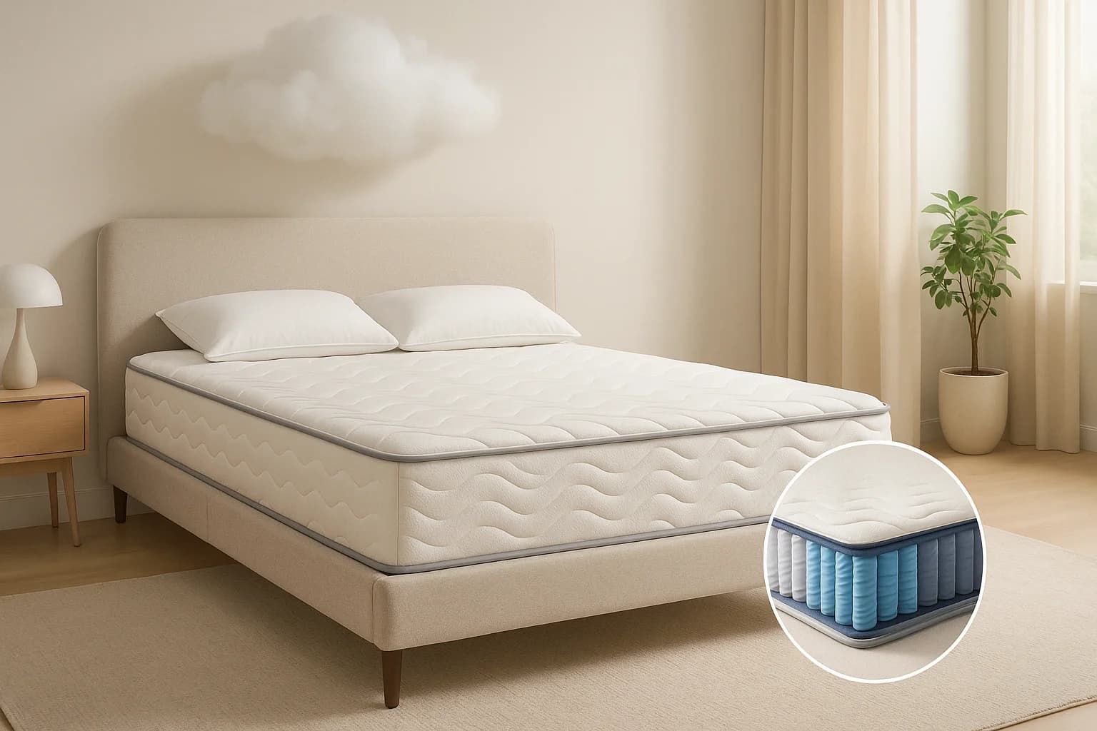 Premium mattress in a calm bedroom setting